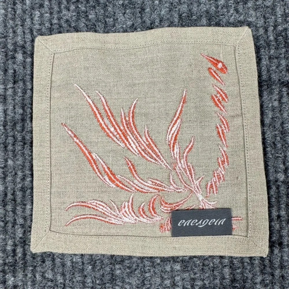 100% Linen Embroidered Table Linens 10 Pieces Abstract Tropical Coastal Hygge